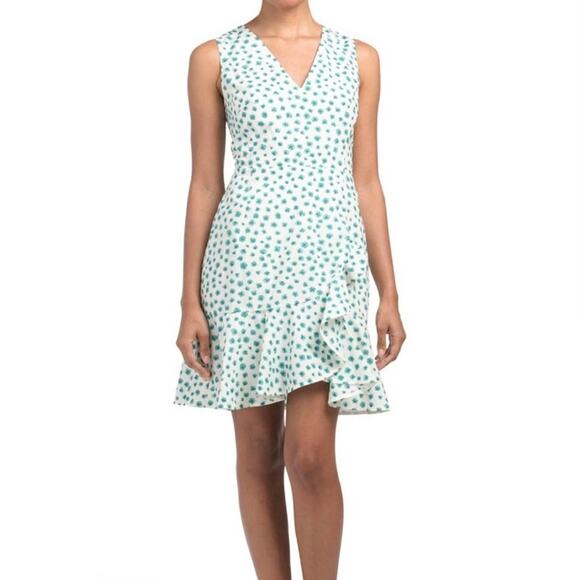REBECCA TAYLOR Mini Dress Classic Emerald Daisy Floral Print Faux Wrap NEW - Picture 7 of 16